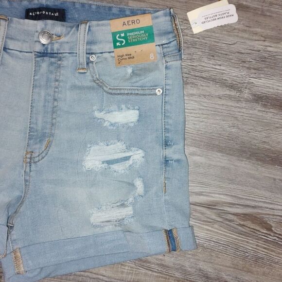 Aeropostale High Rise Curvy Midi Distressed Jean shorts Sz 8 NWT - Picture 3 of 9